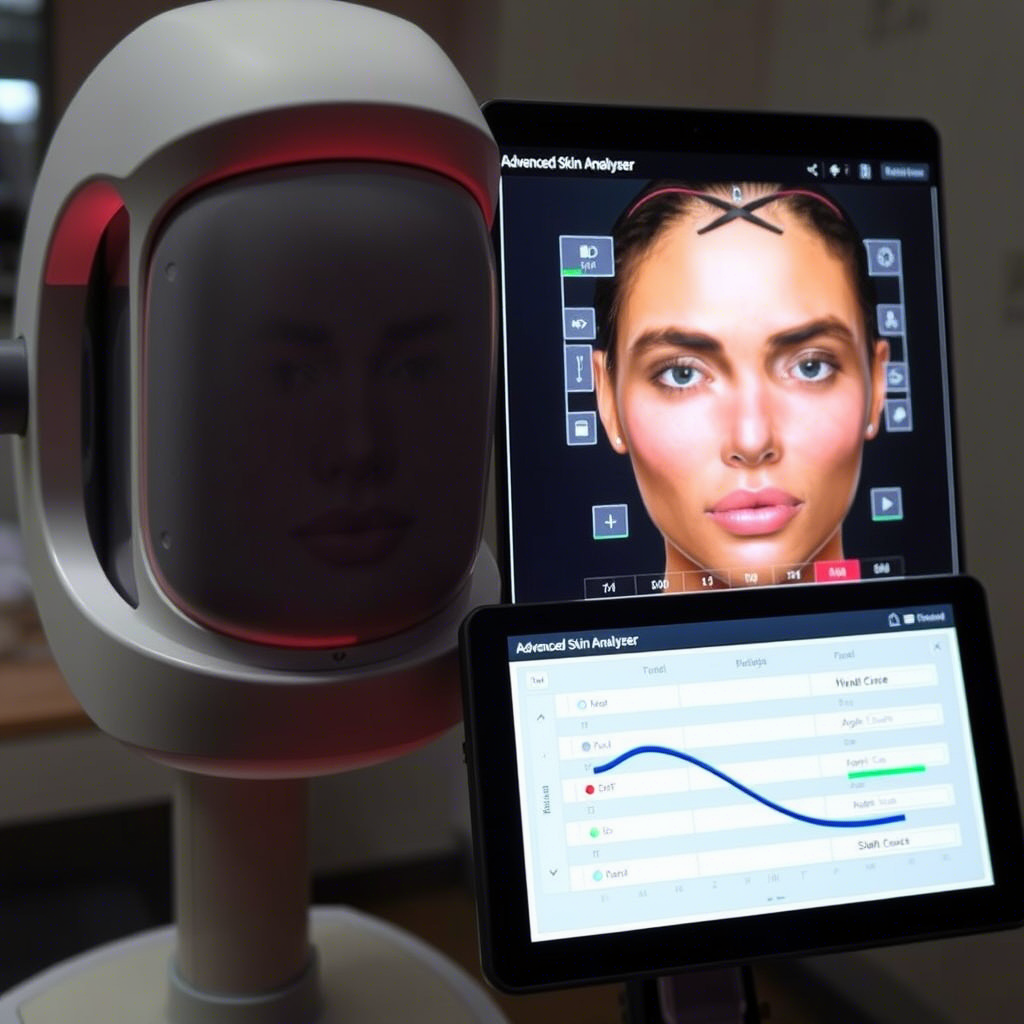 Advanced skin analyzer displaying detailed facial skin report