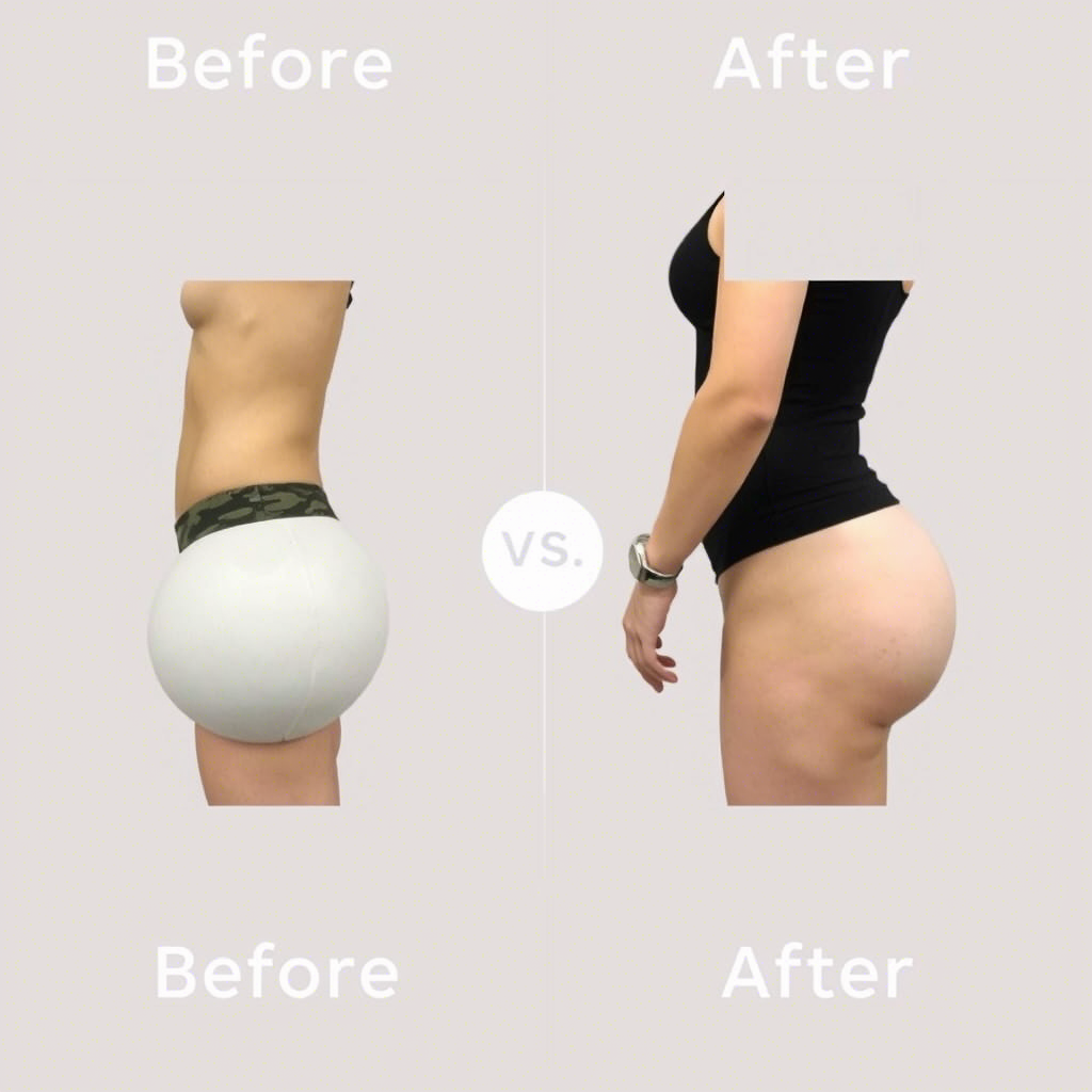 Before and after comparison of vacuum butt lift results on a model