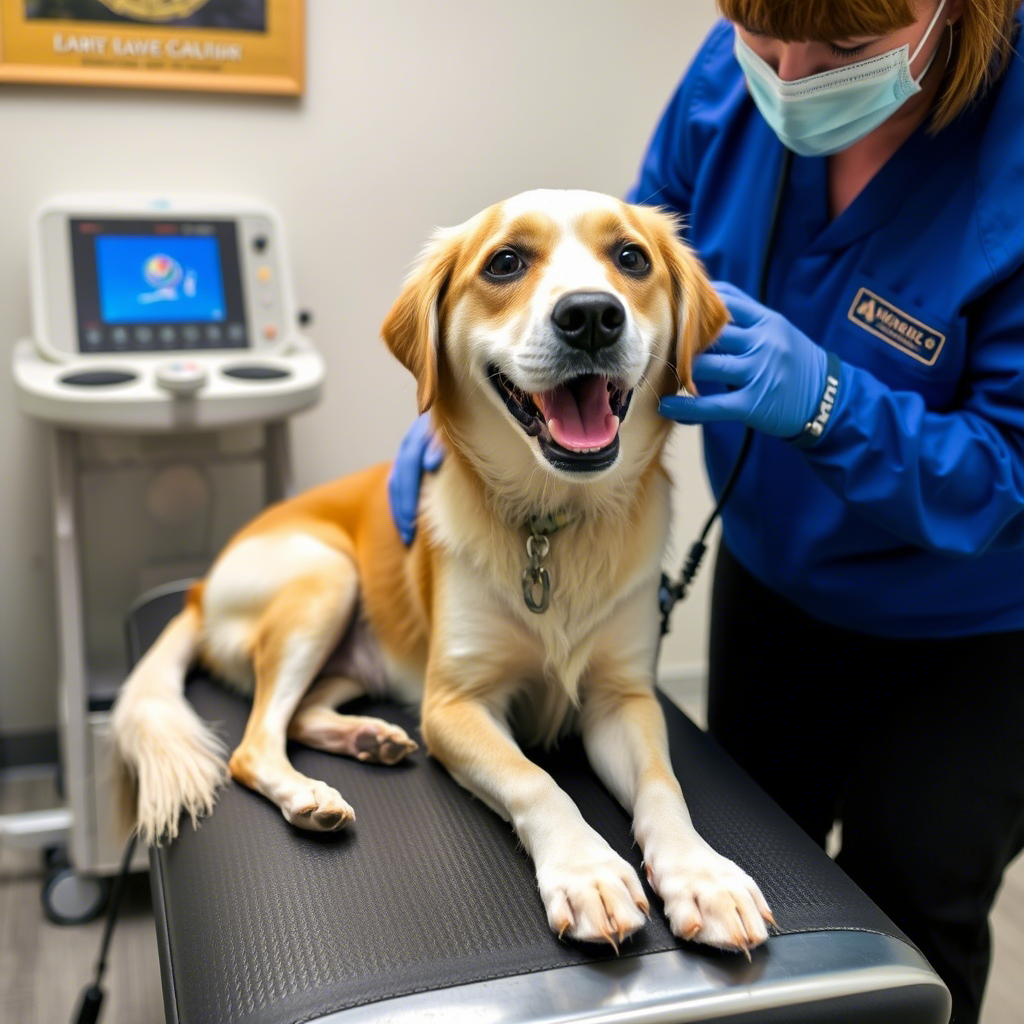 Canine rehabilitation center using shockwave therapy on a patient