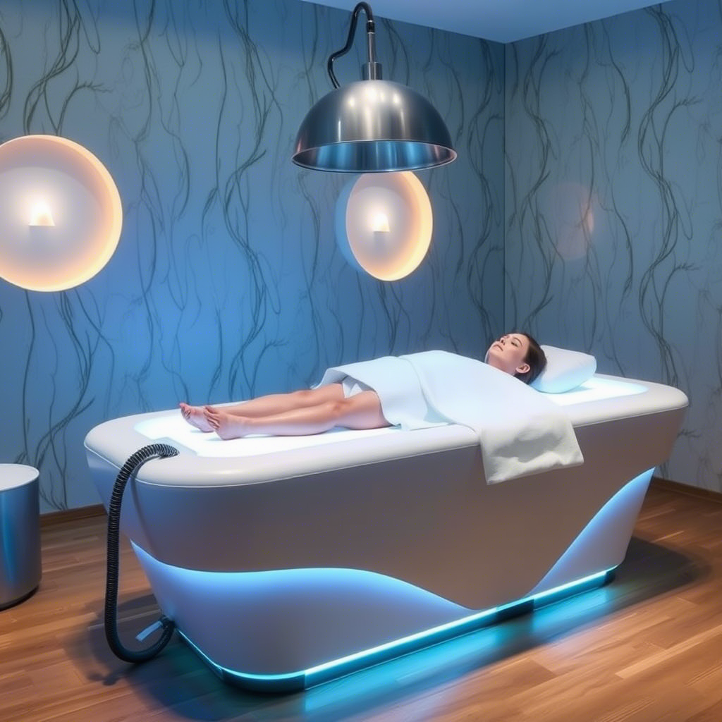 Cavitation RF machine on a spa bed
