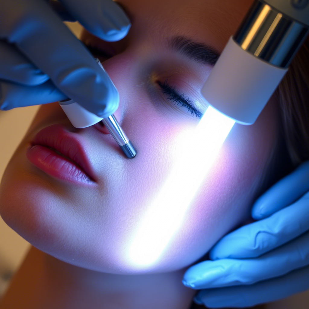 Close-up of a laser device treating skin hyperpigmentation