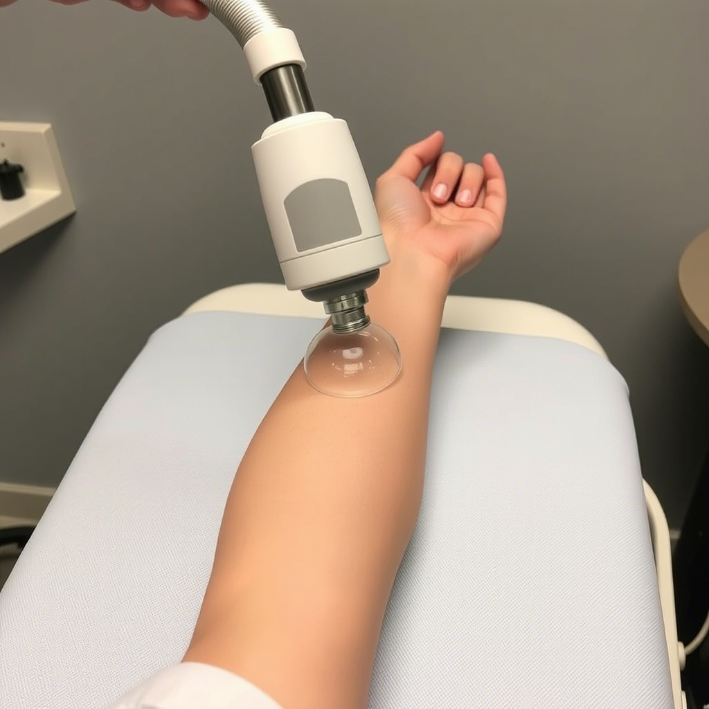 Endospheres therapy device being used to target fat reduction on a person's arm