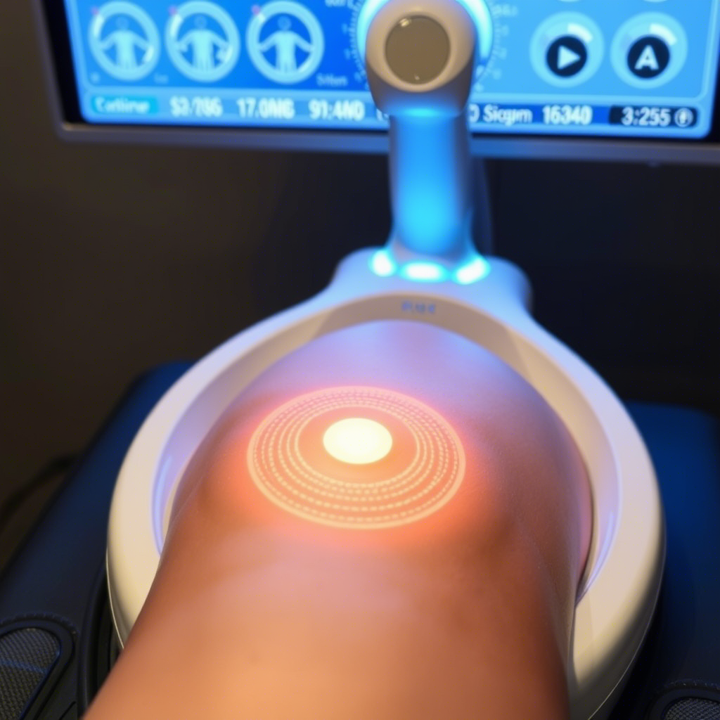 Endospheres therapy machine emitting gentle vibrations on a woman's thigh