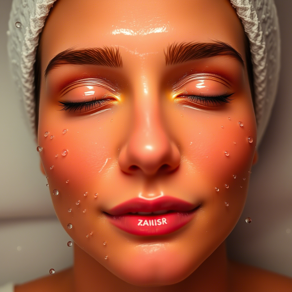 Glowing skin after Hydro Facial treatment with water droplets on face