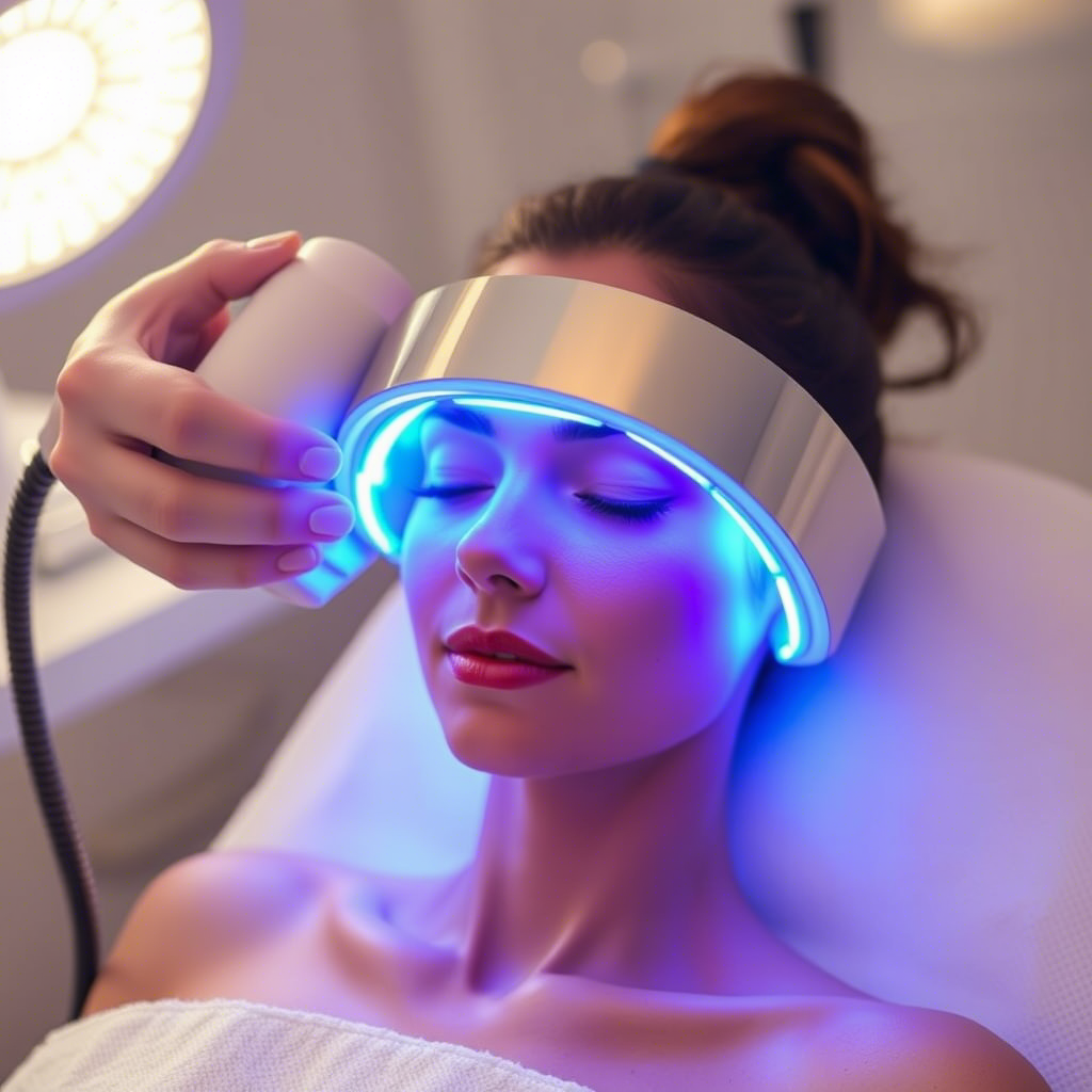 High-tech beauty device emitting light therapy for radiant and youthful complexion