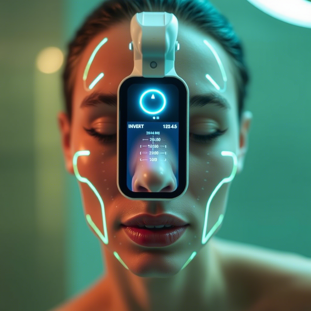 High-tech skin care device analyzing skin texture and hydration levels