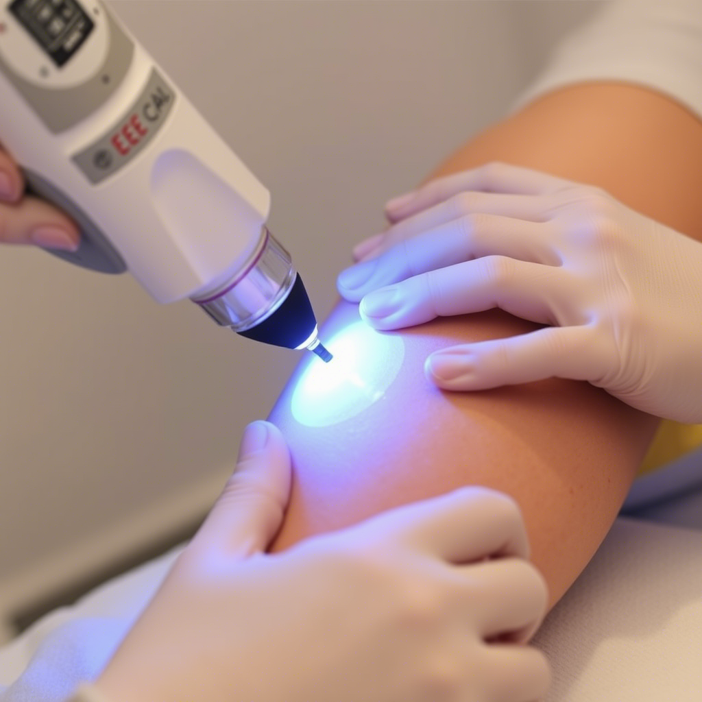 Laser scar removal on a person's arm with a focused beam