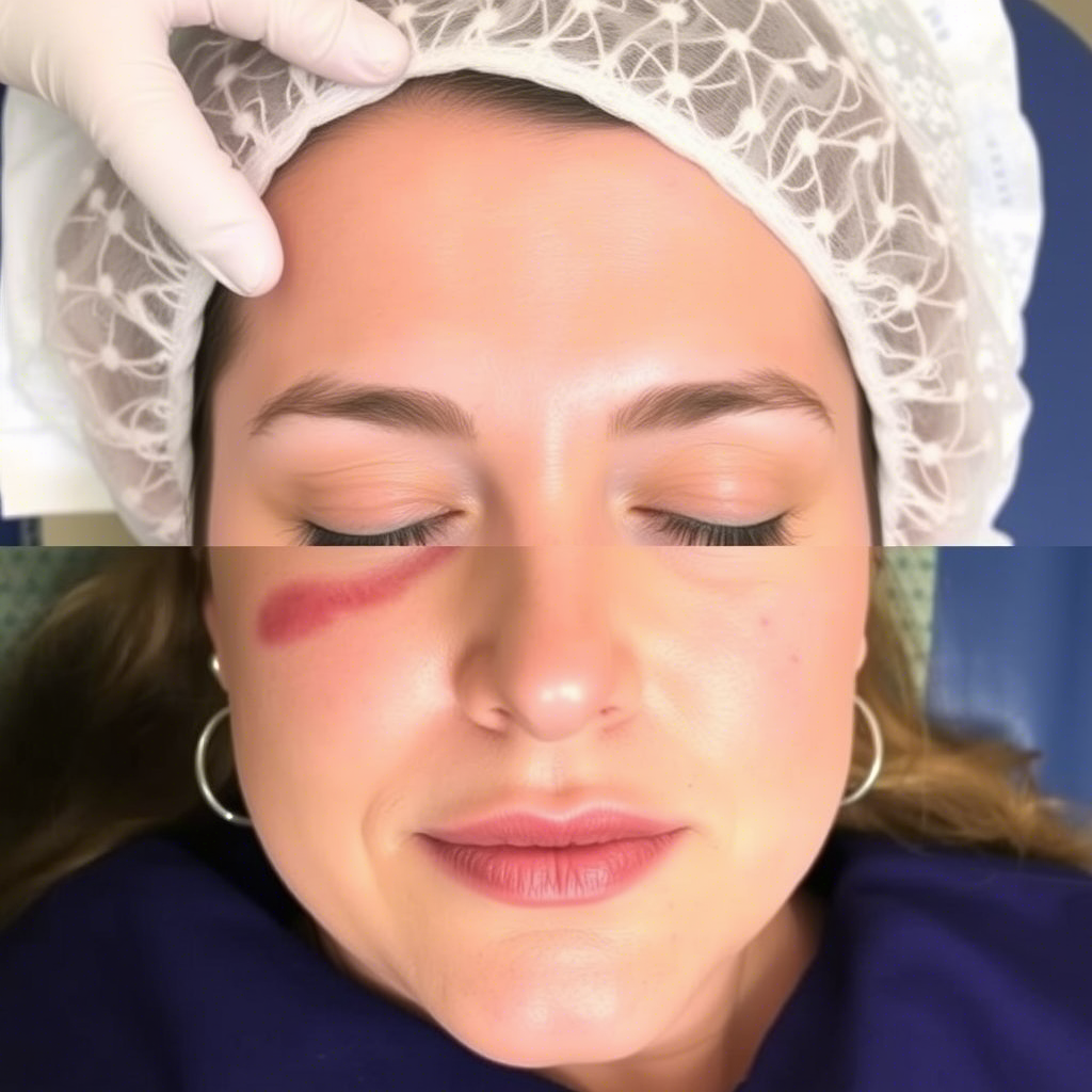 Laser treatment for port-wine stain on a patient's cheek