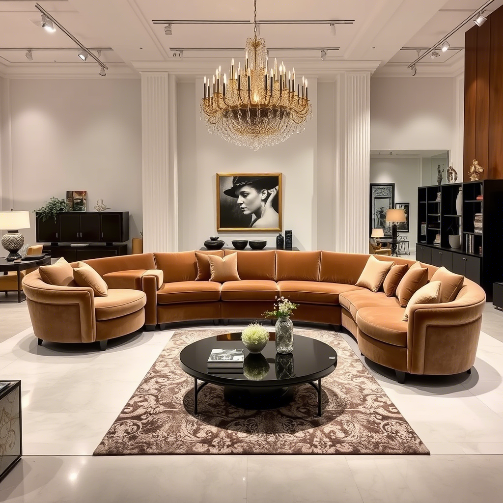 Luxury Angelfurn Foma sofa in a spacious showroom with elegant furnishings