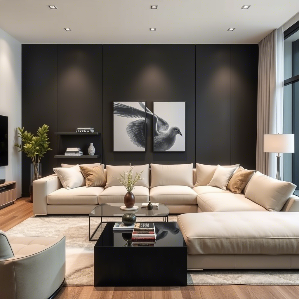 Modern minimalist living room with Angelfurn Foma sofa and sleek decor