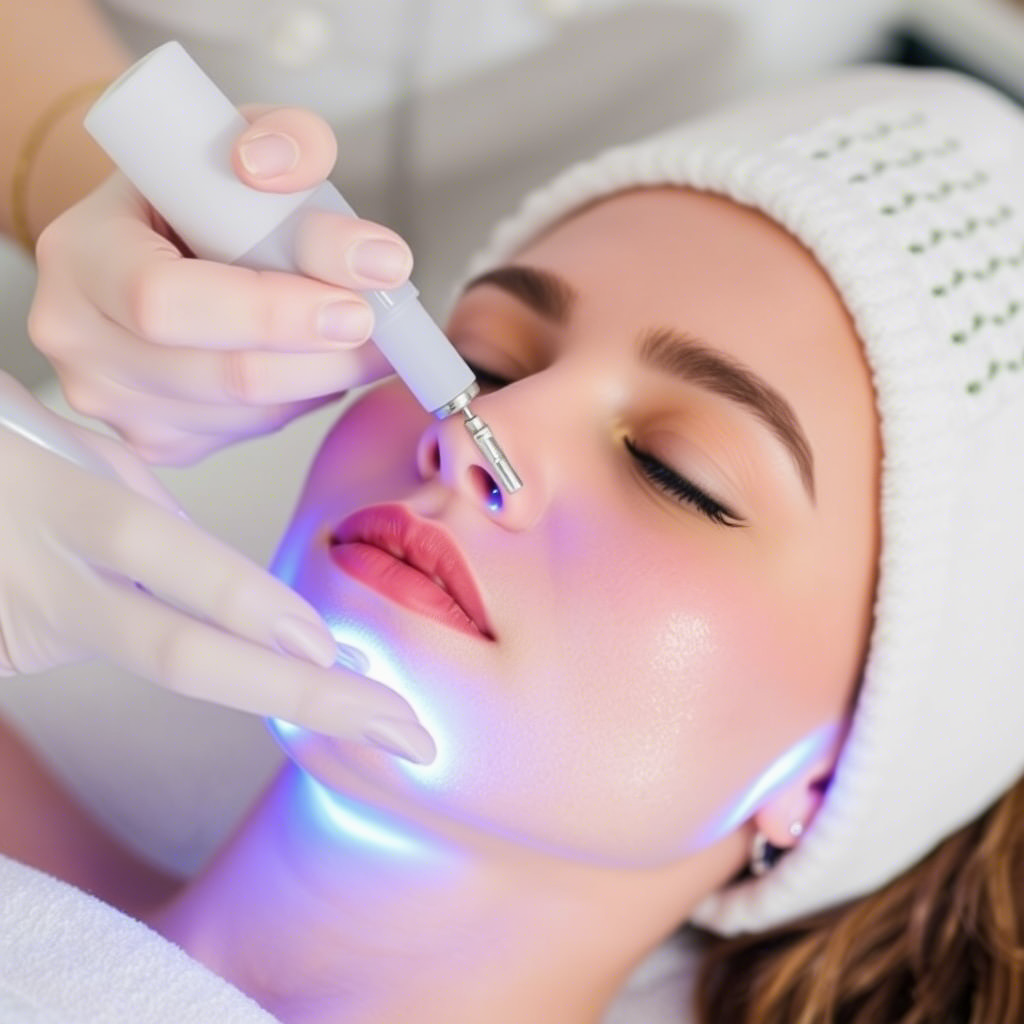 Oxygen jet peel facial treatment rejuvenating skin
