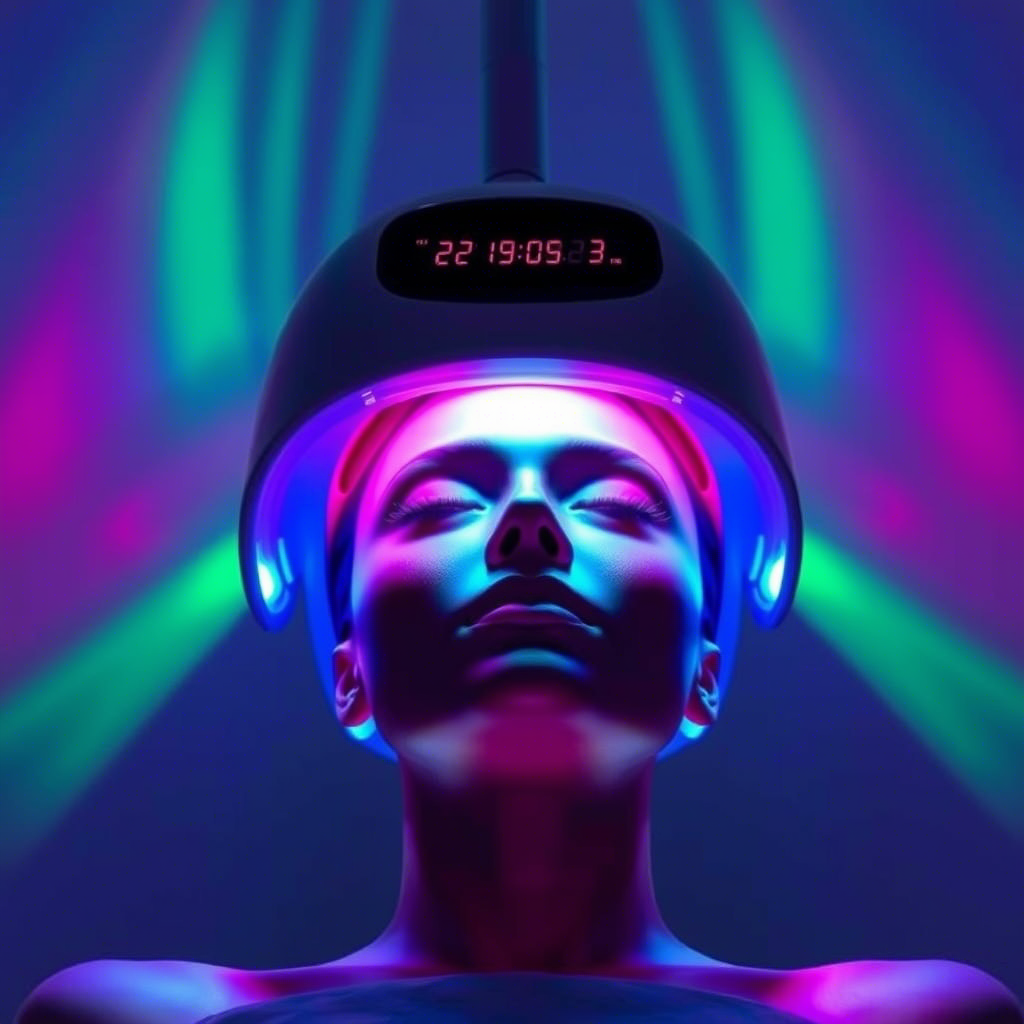 Photon light facial therapy machine emitting different colored lights for skin care