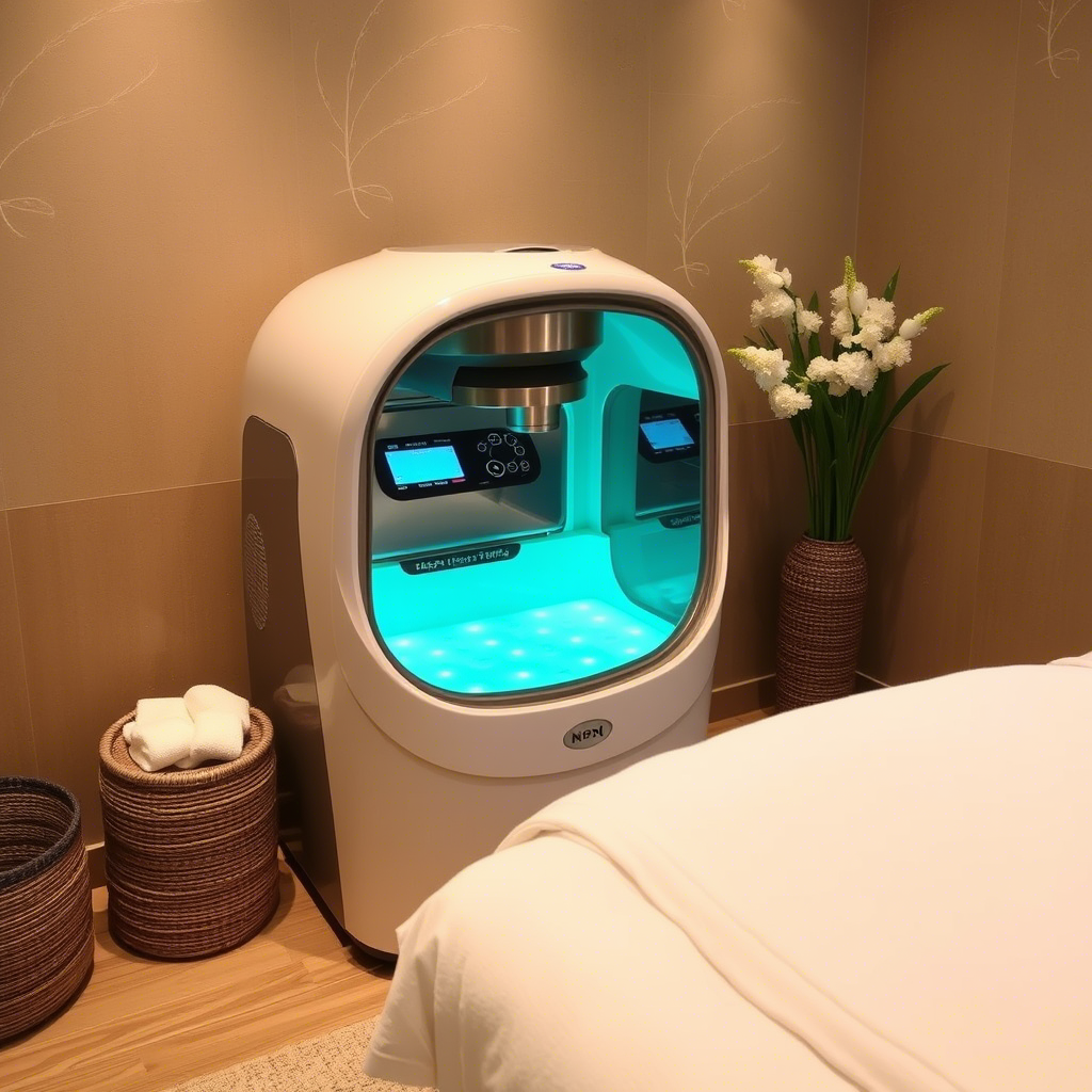 Pressotherapy machine in spa setting for lymphatic drainage
