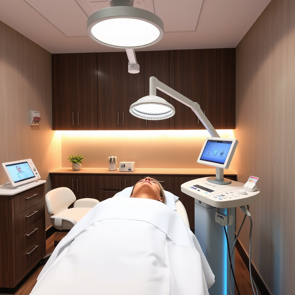 Professional laser skin care equipment in a dermatologist's office