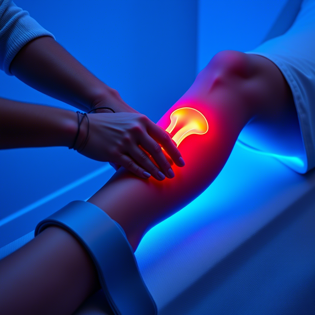 Pulsed electromagnetic field therapy being applied to a patient's knee