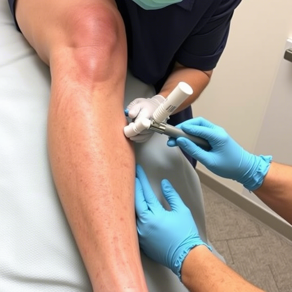 Sclerotherapy procedure for varicose veins on a leg
