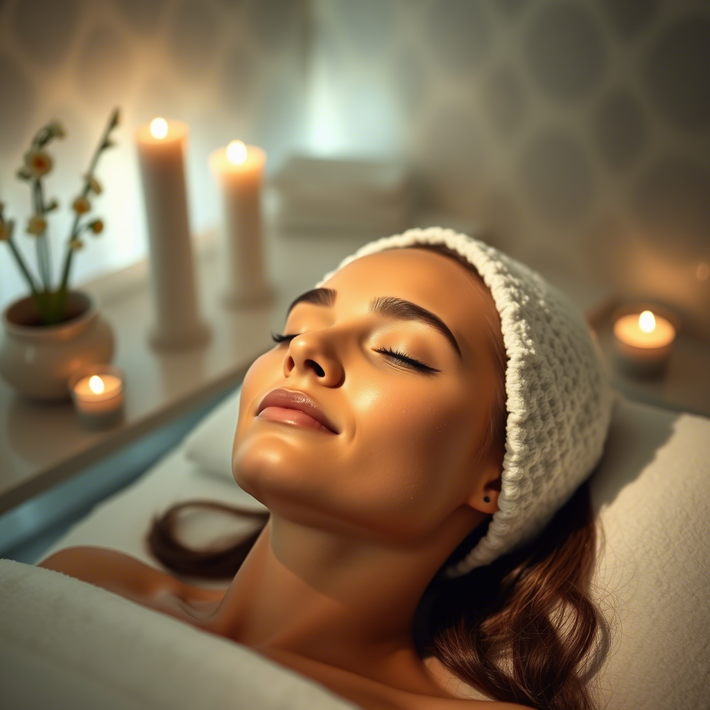 Serene spa ambiance with a person receiving Hydro Facial treatment peacefully