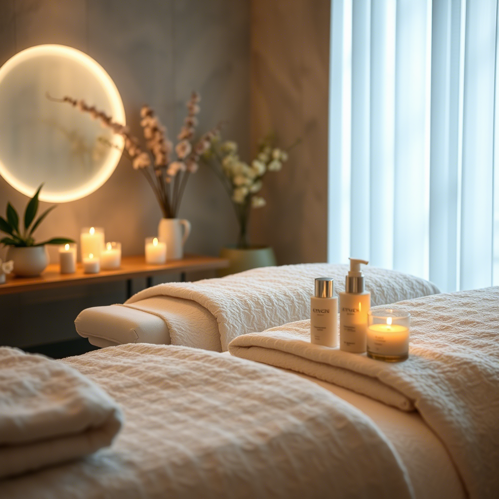 Serene spa ambiance with oxygen skincare products