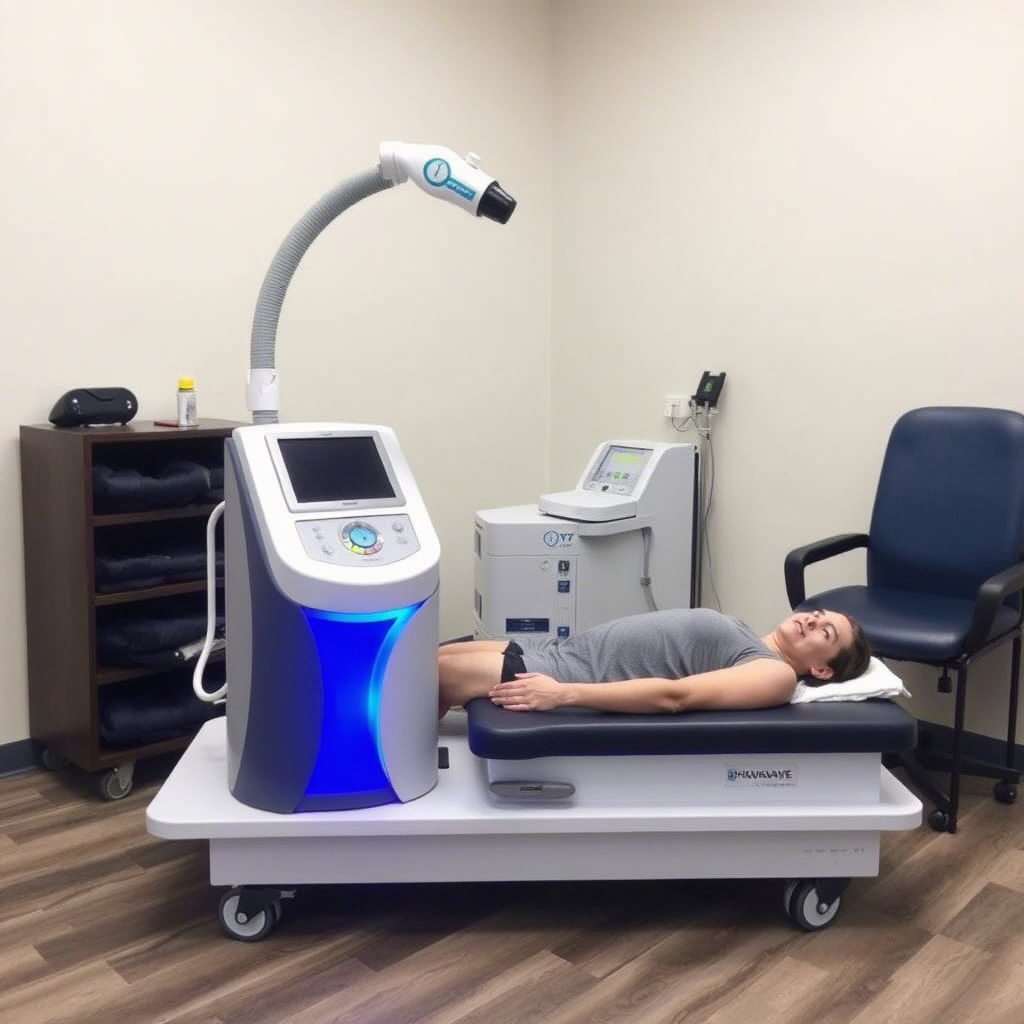 Shockwave therapy equipment in a physical rehabilitation clinic setting