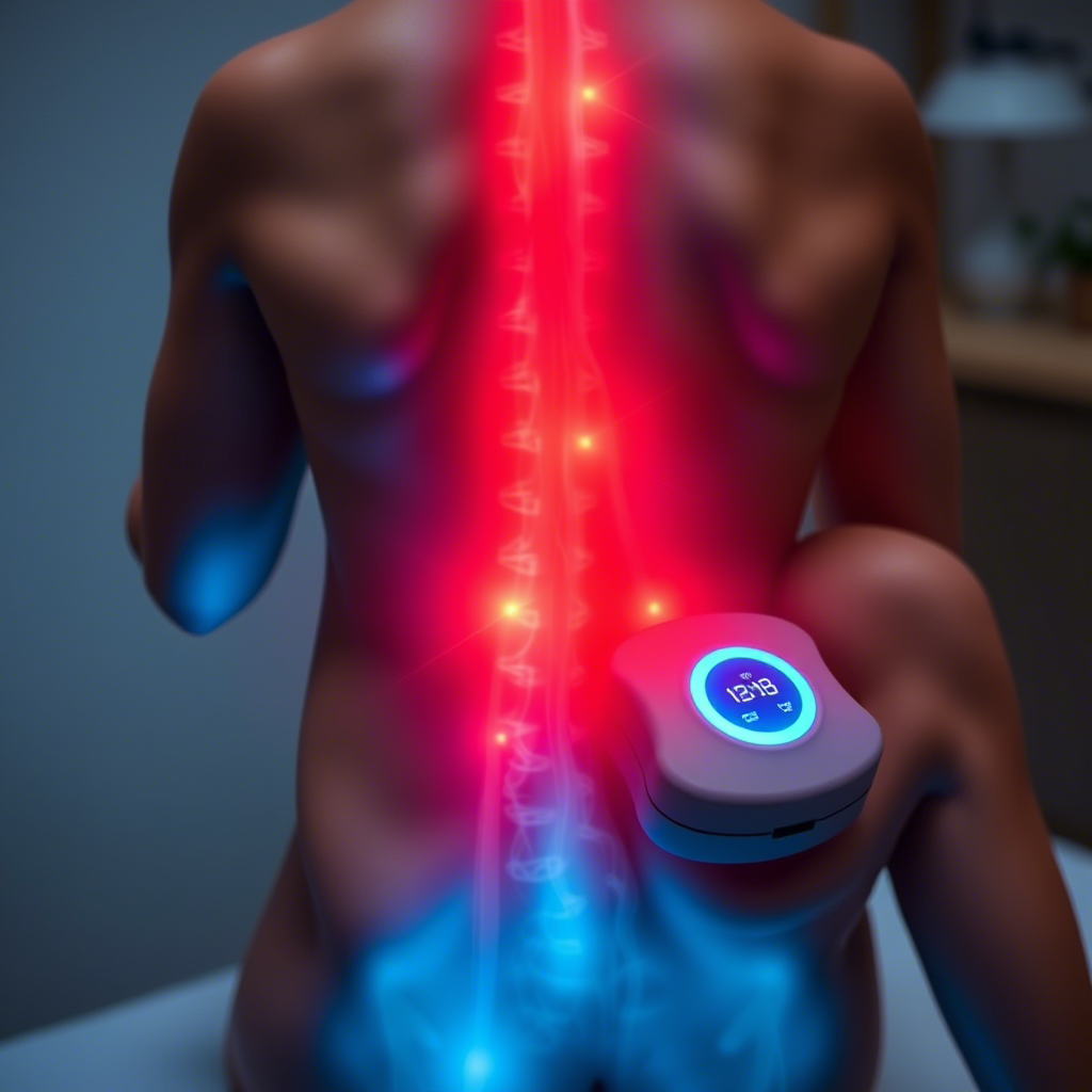 Tecar therapy device emitting energy to soothe muscle pain