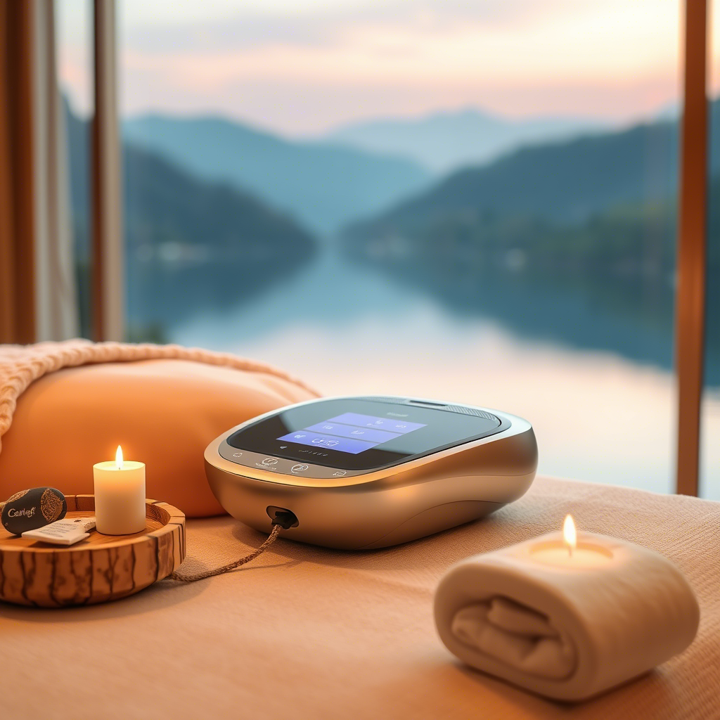Velashape device in a spa setting with a serene background