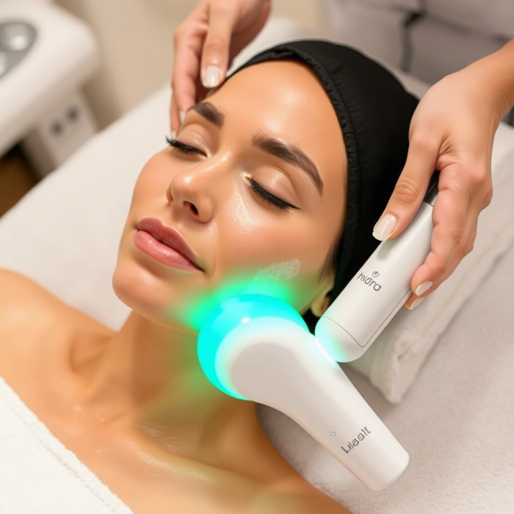 Woman receiving Hydra Facial with gentle suction device