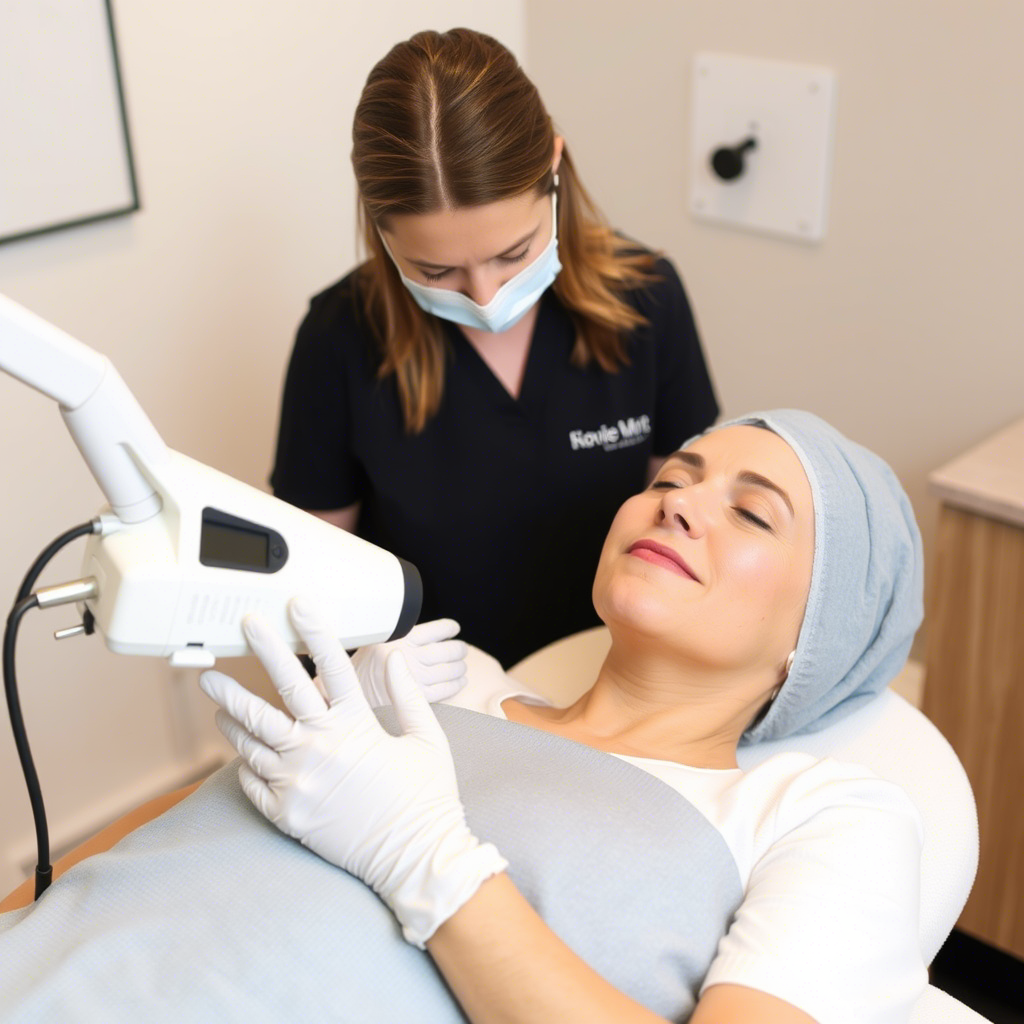 Woman receiving radiofrequency skin care treatment