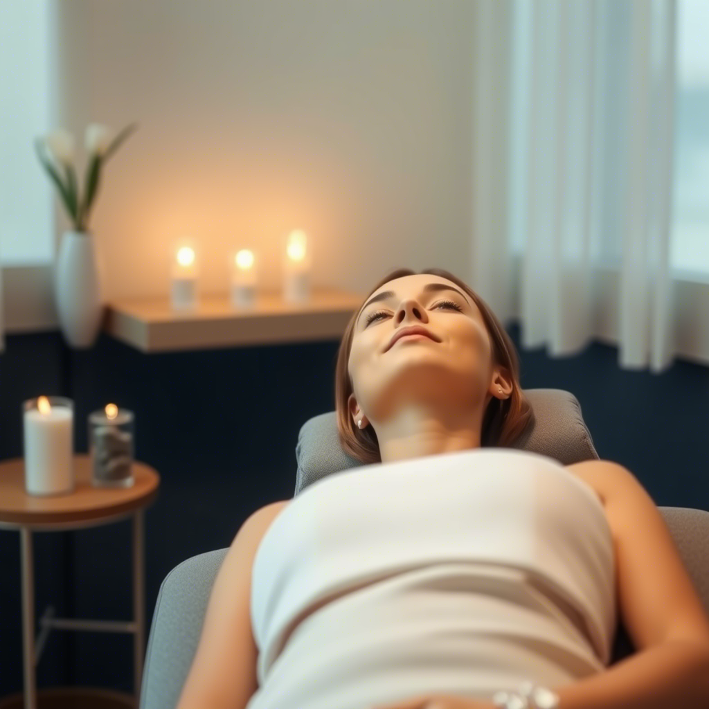 Woman relaxing with serene ambiance during treatment
