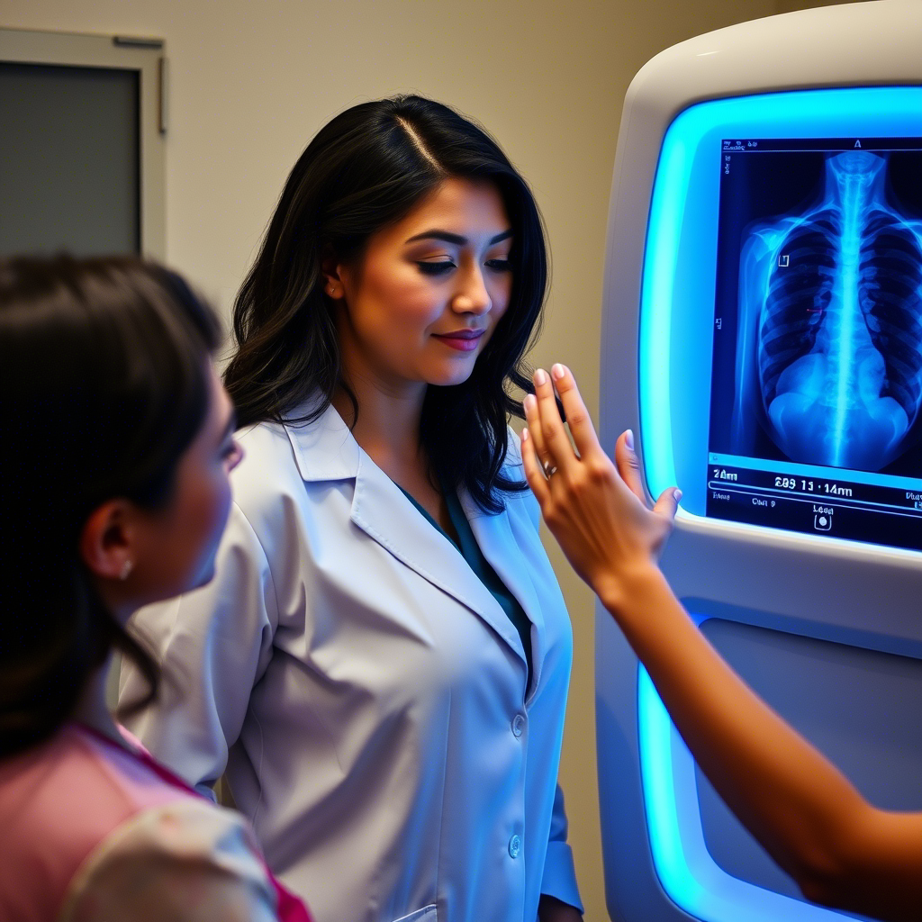 Women receiving a mammogram for breast cancer screening